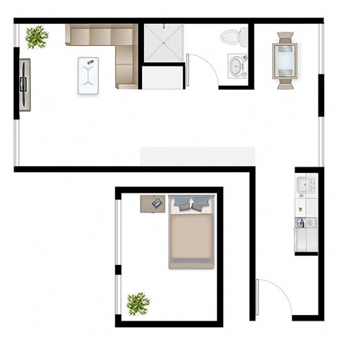 Floor plan for studio, 1 bath, 454 sqft